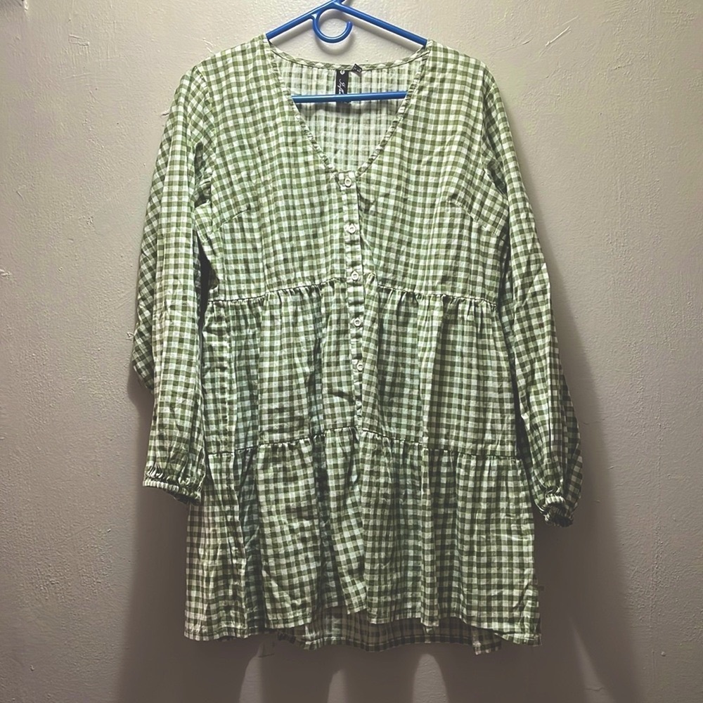 Green Plaid mini swing dress